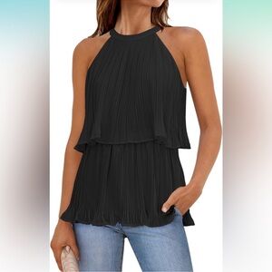 Elegant Black Halter Pleated Top